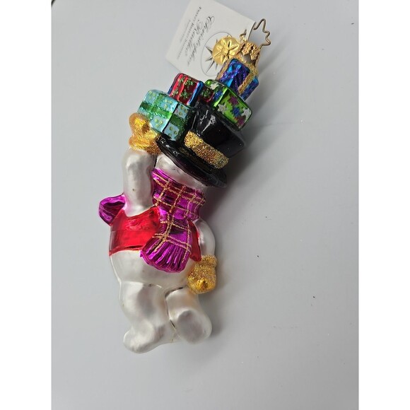 Vintage Christopher Radko Freezy Breezy Snowman Glass Ornament Tag & Box Polland - Picture 4 of 8